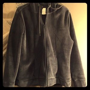 Soft slate gray zip up hooded plush fleece